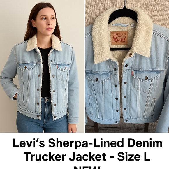 Levi's Sharp Lined Denim Trucker Jacket-Size L (new) - Picture 2 of 4